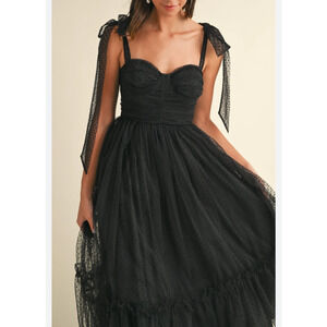 Tulle Tiered Maxi Dress Black Polka Dot Sheer Mesh Fairy Grunge Whimsigoth Sz 10